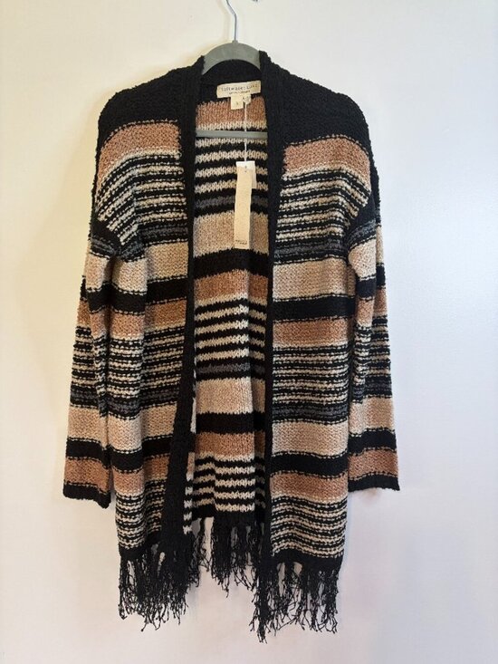 saltwater LUXE Sweaters - Saltwater Luxe Black Ember Fringe Bottom Cardigan Sweater (NWT)